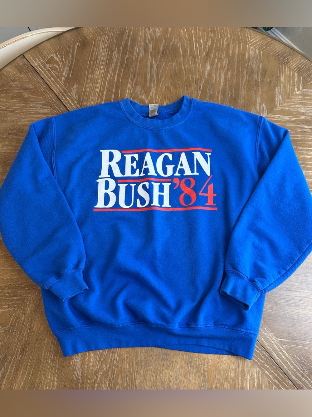Gildan Reagan Bush '84 Blue Graphic Crewneck Sweater